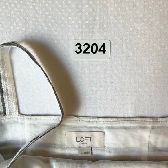 LOFT Outlet Women KneeLength Dress size M White Gray Striped Sleeveless A-line - Picture 8 of 12